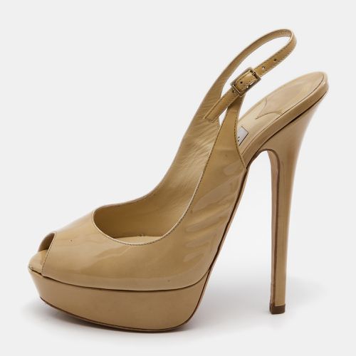 Jimmy Choo Beige Patent Leather Vita Peep Toe Platform Slingback Sandals Size 38.5 - Jimmy Choo - Modalova