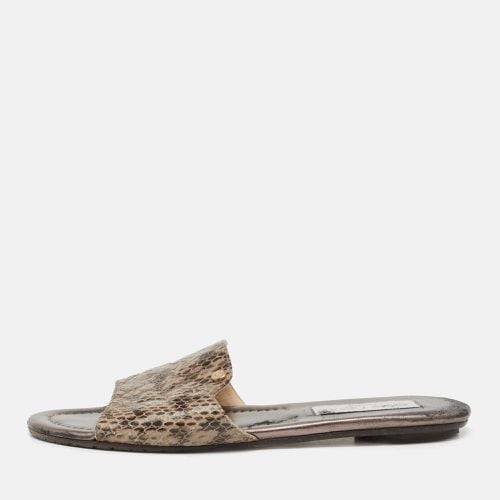 Jimmy Choo Grey Snakeskin Leather Nanda Flat Slide Sandals Size 37 - Jimmy Choo - Modalova