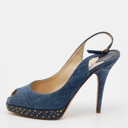 Jimmy Choo Blue Denim Peep Toe Slingback Sandals Size 37.5 - Jimmy Choo - Modalova