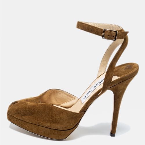 Jimmy Choo Brown Suede Linda Platform Ankle Strap Sandals Size 38 - Jimmy Choo - Modalova