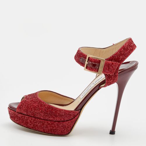 Jimmy Choo Red Glitter Linda Platform Ankle Strap Sandals Size 37.5 - Jimmy Choo - Modalova