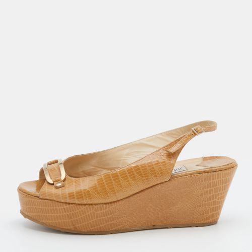 Jimmy Choo Beige Lizard Embossed Leather Slingback Wedge Sandals Size 39.5 - Jimmy Choo - Modalova