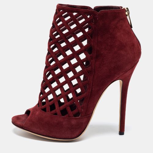 Jimmy Choo Burgundy Suede Drift Cut-Out Peep-Toe Ankle Booties Size 38 - Jimmy Choo - Modalova