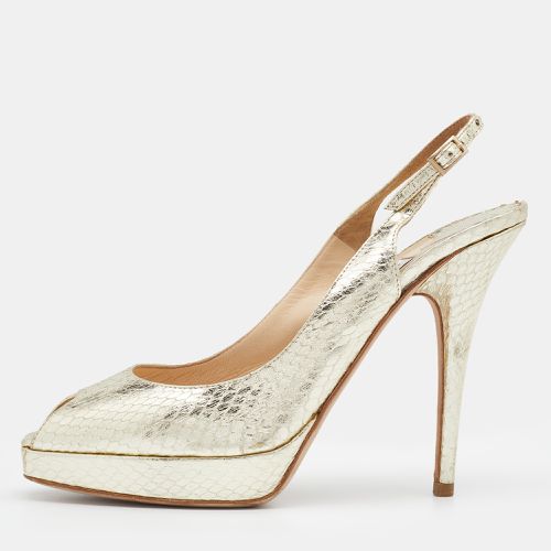 Jimmy Choo Metallic Gold Snakeskin Embossed Leather Platform Slingback Sandals Size 39 - Jimmy Choo - Modalova