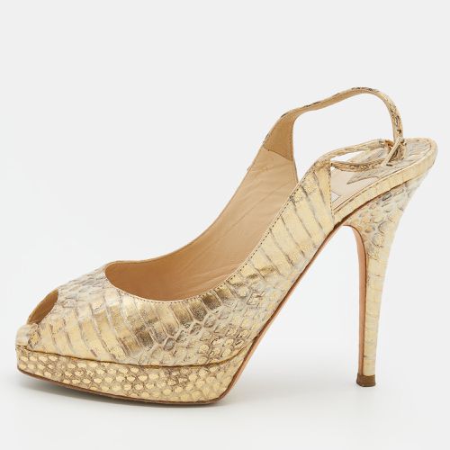 Jimmy Choo Metallic Gold Watersnake Platform Slingback Peep Toe Pumps Size 37.5 - Jimmy Choo - Modalova