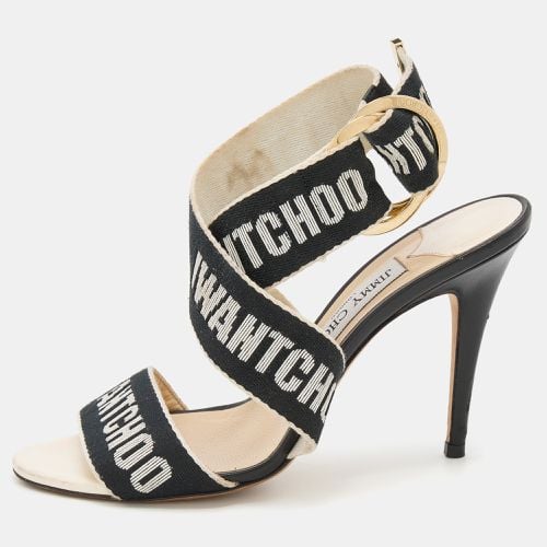 Jimmy Choo White/Black Web Bailey Logo Ankle Strap Sandals Size 38 - Jimmy Choo - Modalova