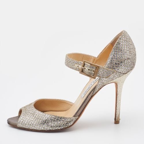 Jimmy Choo Gold Coarse Glitter Peep Toe Ankle Strap Sandals Size 38.5 - Jimmy Choo - Modalova