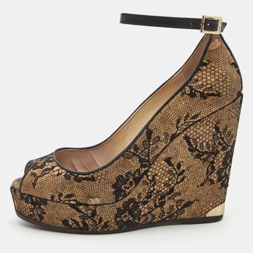 Jimmy Choo Brown/Black Cork and Lace Wedge Ankle Strap Pumps Size 38 - Jimmy Choo - Modalova