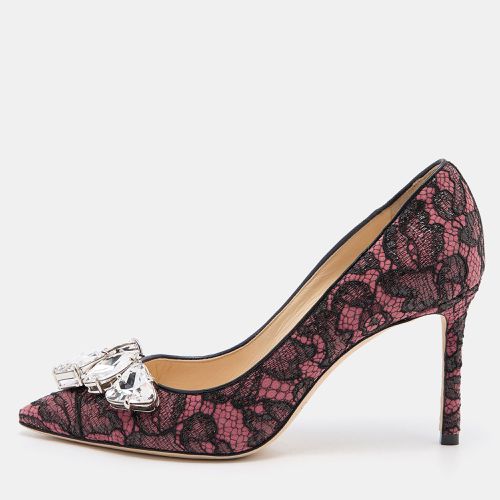 Jimmy Choo Pink/Black Lace and Suede Marvel Embellished Pointed Toe Pumps Size 37 - Jimmy Choo - Modalova