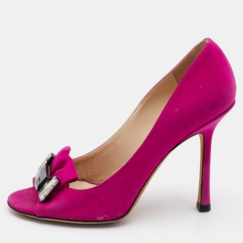 Jimmy Choo Pink Satin Crystal Embellished Peep Toe Pumps 36.5 - Jimmy Choo - Modalova