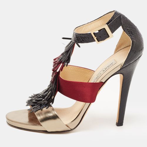 Jimmy Choo Tricolor Python, Satin and Leather Fedora Fringe Sandals Size 38.5 - Jimmy Choo - Modalova