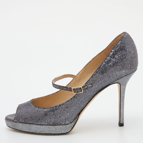 Jimmy Choo Silver Coarse Glitter Amina Peep Toe Pumps Size 37.5 - Jimmy Choo - Modalova