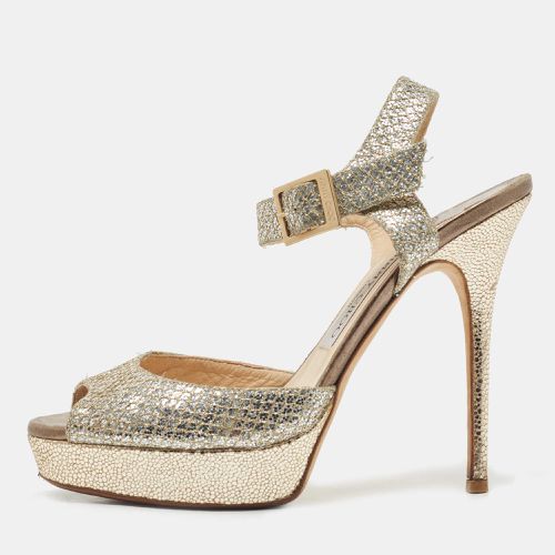 Jimmy Choo Gold Glitter Ankle Strap Platform Sandals Size 38.5 - Jimmy Choo - Modalova