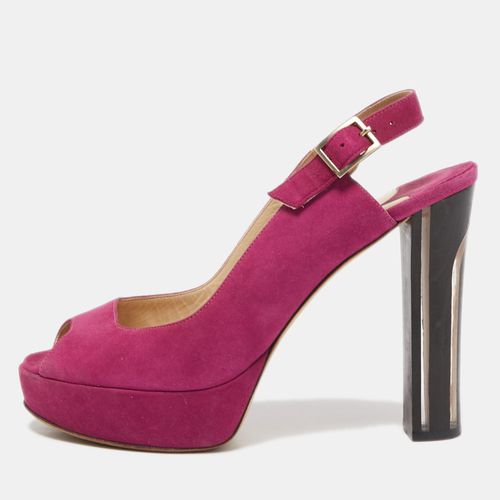 Jimmy Choo Pink Suede Platform Peep Toe Slingback Sandals Size 38.5 - Jimmy Choo - Modalova