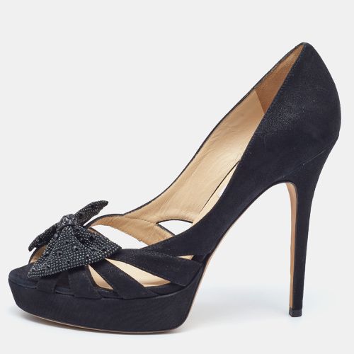 Jimmy Choo Black Suede Taja Crystal Embellished Bow Peep Toe Pumps Size 40 - Jimmy Choo - Modalova