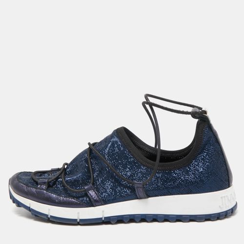 Jimmy Choo Navy Blue Lurex Fabric and Leather Andrea Sneakers Size 35 - Jimmy Choo - Modalova