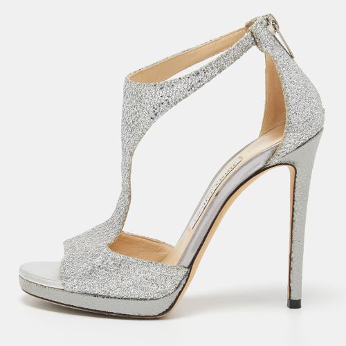 Jimmy Choo Silver Coarse Glitter Lana Sandals Size 36.5 - Jimmy Choo - Modalova