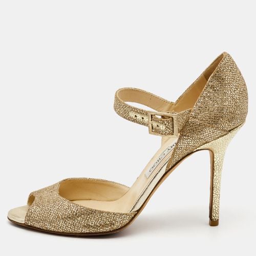 Jimmy Choo Gold Coarse Glitter Foil Leather Ankle Strap Sandals Size 39.5 - Jimmy Choo - Modalova