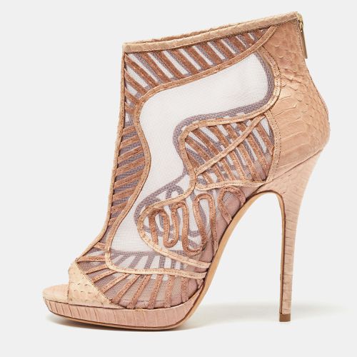 Jimmy Choo Beige Python and Mesh Open Toe Platform Ankle Booties Size 39 - Jimmy Choo - Modalova