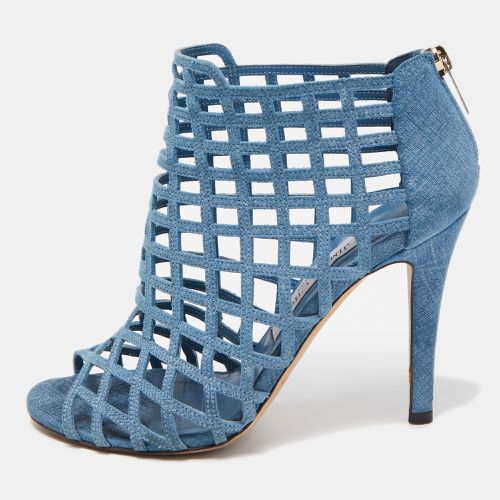 Jimmy Choo Blue Textured Suede Dassa Caged Booties Size 37 - Jimmy Choo - Modalova