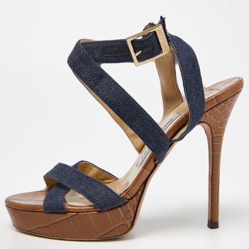 Jimmy Choo Navy Blue Denim Vamp Platform Sandals Size 38 - Jimmy Choo - Modalova