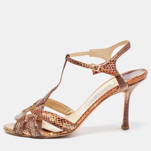 Jimmy Choo Brown Snakeskin T-Bar Ankle Strap Sandals Size 39.5 - Jimmy Choo - Modalova