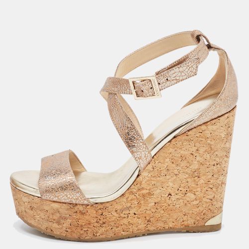 Jimmy Choo Metallic Gold Leather Cork Wedge Sandals Size 37 - Jimmy Choo - Modalova