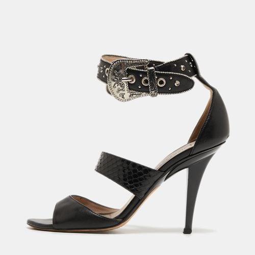 Jimmy Choo Black Embossed Python and Leather Studded Ankle Wrap Sandals Size 37 - Jimmy Choo - Modalova