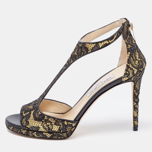 Jimmy Choo Black/Gold Lace and Leather Lana Sandals Size 41 - Jimmy Choo - Modalova