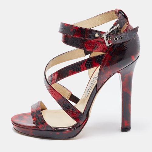 Jimmy Choo Red/Black Leather Criss Cross Ankle Strap Sandals Size 37.5 - Jimmy Choo - Modalova