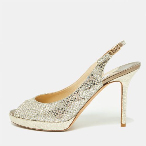 Jimmy Choo Gold Glitter And Lurex Fabric Nova Peep Toe Slingback Sandals Size 37.5 - Jimmy Choo - Modalova