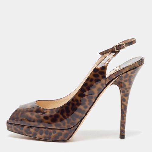 Jimmy Choo Brown Patent Tortoise Peep Toe Slingback Pumps Size 39.5 - Jimmy Choo - Modalova