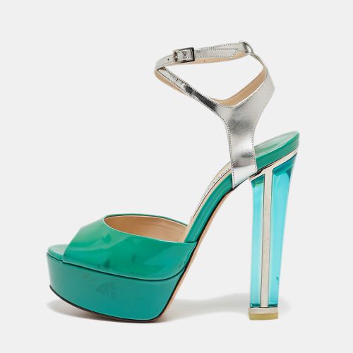 Jimmy Choo Green/Silver Leather Lolita Platform Sandals Size 38.5 - Jimmy Choo - Modalova