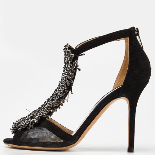 Jimmy Choo Black Suede and Mesh Beaded Embellished Sandals Size 38 - Jimmy Choo - Modalova