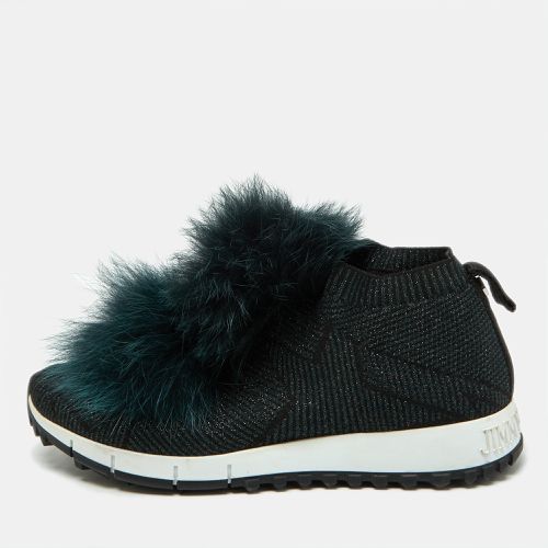 Jimmy Choo Deep Green Knit Fabric and Fur Pom Pom Norway Slip On Sneakers Size 35 - Jimmy Choo - Modalova