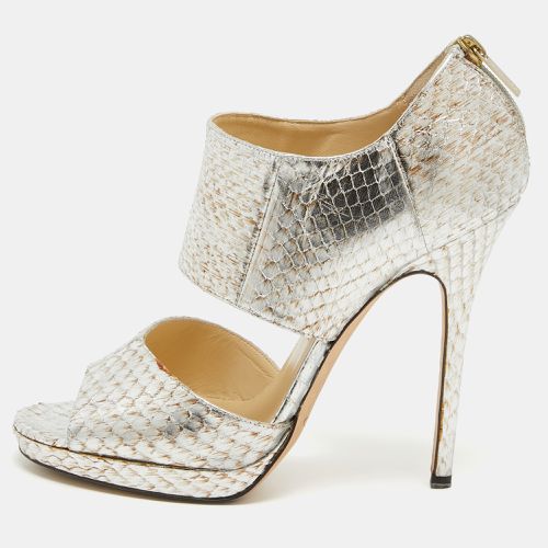 Jimmy Choo Silver/Brown Python Embossed Leather Private Sandals Size 38.5 - Jimmy Choo - Modalova