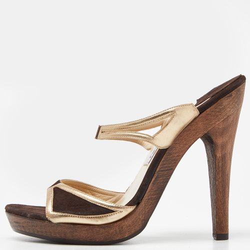 Jimmy Choo Brown/Metallic Gold Suede and Leather Strappy Platform Sandals Size 39 - Jimmy Choo - Modalova