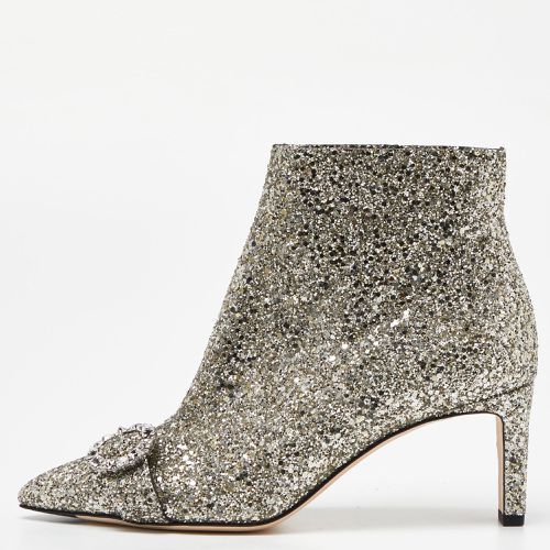 Jimmy Choo Metallic Silver Glitter Hanover Crystal Embellished Pointed Toe Booties Size 39 - Jimmy Choo - Modalova