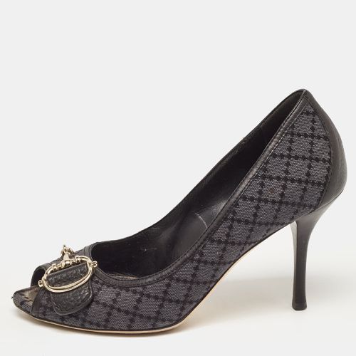 Gucci Two Tone Diamante Canvas and Leather Icon Bit Peep Toe Pumps Size 38 - Gucci - Modalova