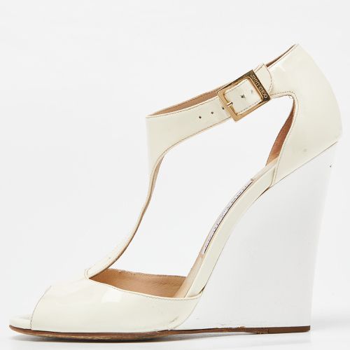 Cream Patent Leather Token T Strap Wedges Size 38.5 - Jimmy Choo - Modalova