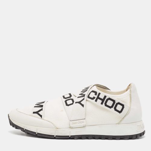 Jimmy Choo White Stretch Fabric and Leather Strips Slip On Sneakers Size 37 - Jimmy Choo - Modalova