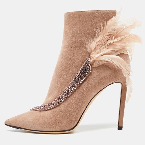 Jimmy Choo Pink Suede and Feather Crystal Embellished Ankle Boots Size 39 - Jimmy Choo - Modalova