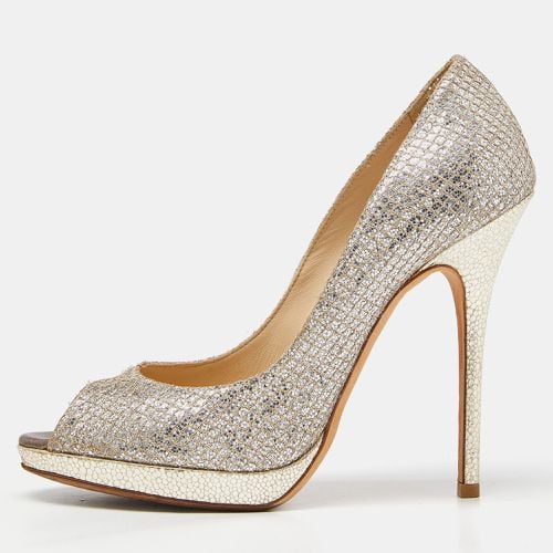 Jimmy Choo Gold/Silver Glitter and Leather Luna Peep Toe Pumps Size 38.5 - Jimmy Choo - Modalova