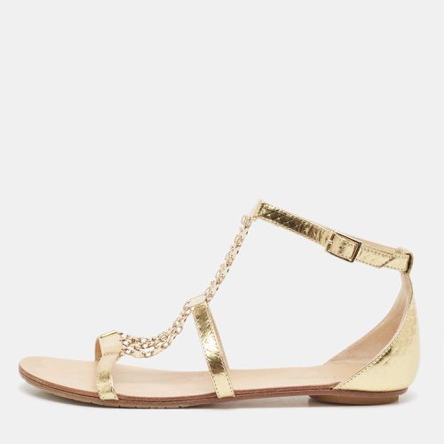 Jimmy Choo Gold Textured Leather Wyatt Flat Sandals Size 36 - Jimmy Choo - Modalova