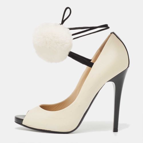 Jimmy Choo Off White Leather Pom Pom Ankle Tie Peep Toe Pumps Size 37.5 - Jimmy Choo - Modalova