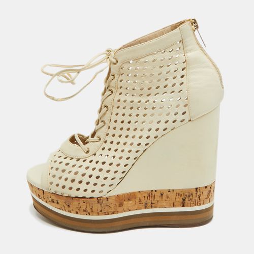 Jimmy Choo Off White Perforated Leather Lace Up Cork Wedge Booties Size 37 - Jimmy Choo - Modalova