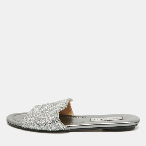 Jimmy Choo Silver Glitter and Leather Nanda Flat Slides Size 37 - Jimmy Choo - Modalova