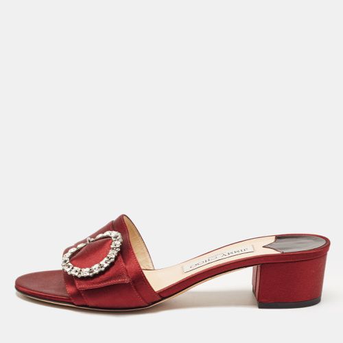 Jimmy Choo Burgundy Satin Crystal Embellished Slide Sandals Size 38.5 - Jimmy Choo - Modalova