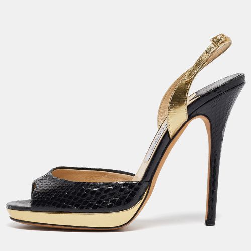 Jimmy Choo Black/Gold Python and Leather Platform Slingback Sandals Size 39 - Jimmy Choo - Modalova