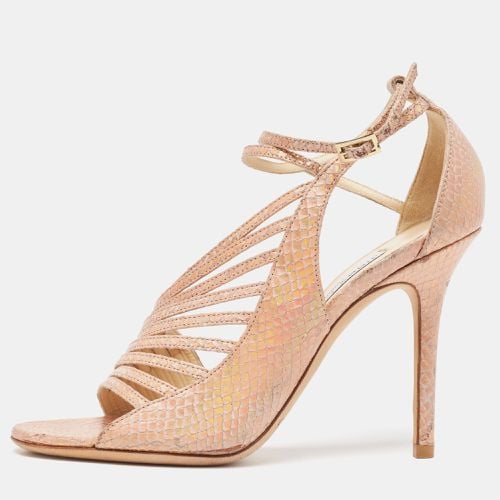 Jimmy Choo Gold Snakeskin Embossed Strappy Ankle Strap Sandals Size 36.5 - Jimmy Choo - Modalova